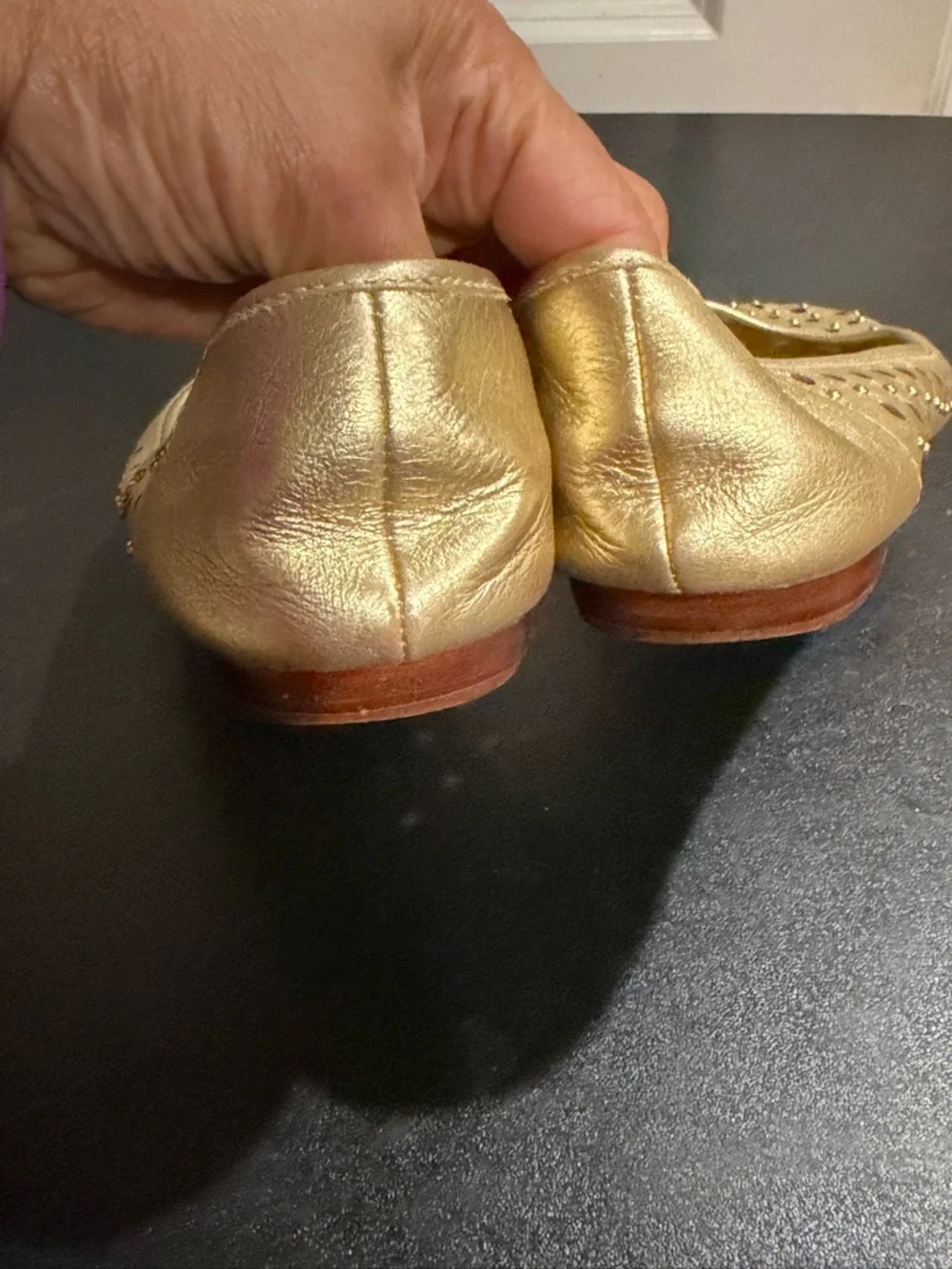 MICHAEL Michael Kors Gold Perforated Leather Ballet Flats 7.5M